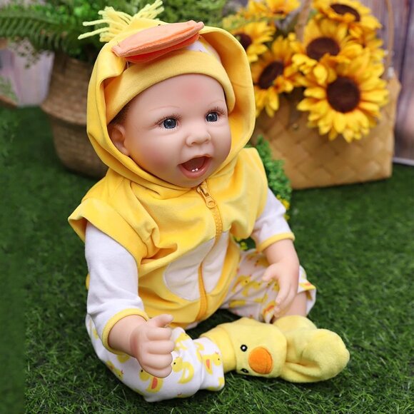 🆕 Reborn Baby Doll Soft Silicone Yellow Clothes Duck Toy Accessories Birthday - Picture 7 of 8
